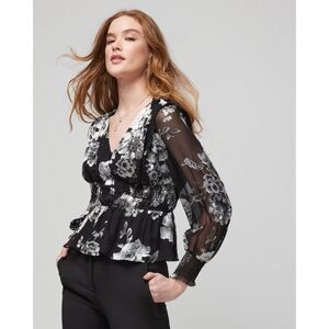 NWT White House Black Market Long-Sleeve Detailed Burnout Blouse - sz Large - Bl